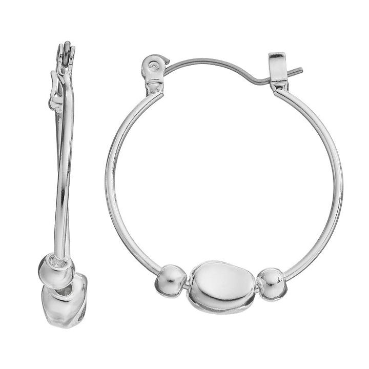 Chaps Beaded Nickel Free Hoop Earrings, Women's, Silver