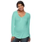 Juniors' Plus Size So&reg; Solid Henley Top, Teens, Size: 1xl, Med Green