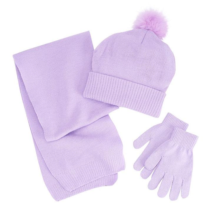 Girls 4-16 Berkshire 3-pc. Solid Scarf, Hat & Gloves Set, Girl's, Purple