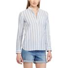 Women's Chaps Striped Linen Blend Shirt, Size: Large, Blue