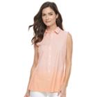 Women's Croft & Barrow&reg; Striped Dip-dyed Shirt, Size: Small, Orange