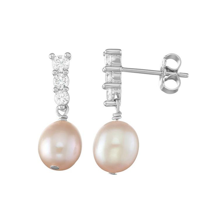 Lily & Lace Silver Tone Dyed Freshwater Cultured Pearl & Cubic Zirconia Drop Earrings, Women's, Pink