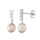 Lily & Lace Silver Tone Dyed Freshwater Cultured Pearl & Cubic Zirconia Drop Earrings, Women's, Pink