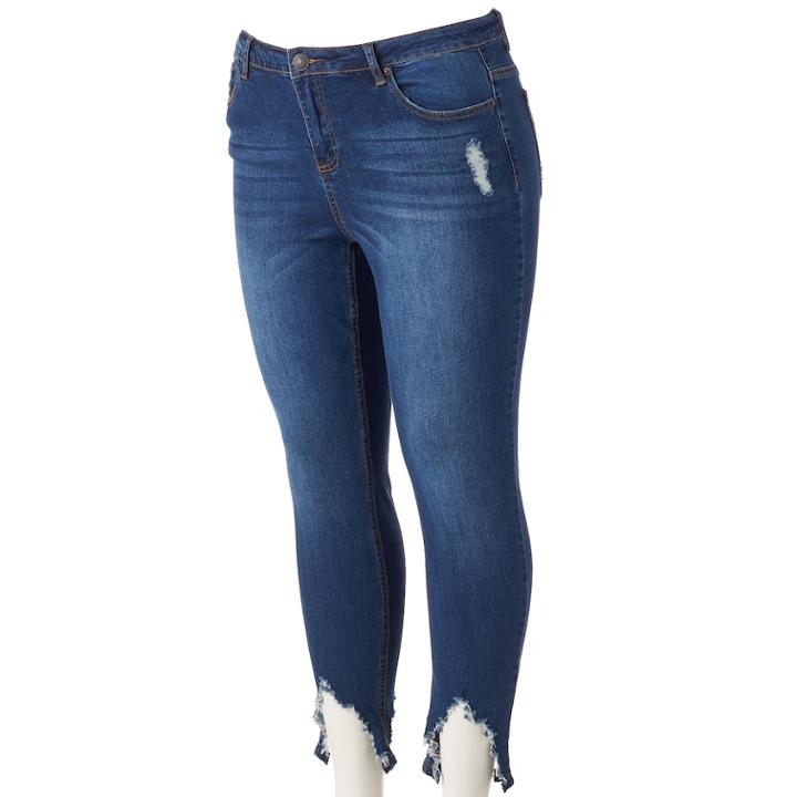 Juniors' Plus Size Almost Famous Shark-bite Ankle Skinny Jeans, Teens, Size: 18 W, Dark Blue