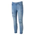 Juniors' Mudd&reg; Ripped Ankle Skinny Jeans, Girl's, Size: 5, Light Blue