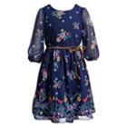 Girls 7-16 & Plus Size Emily West Floral Chiffon Dress With Braided Belt, Size: 16 1/2, Blue (navy)