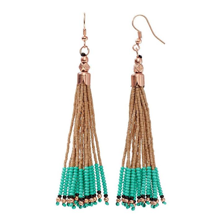 Mudd&reg; Aqua Seed Bead Tassel Nickel Free Drop Earrings, Women's, Turq/aqua