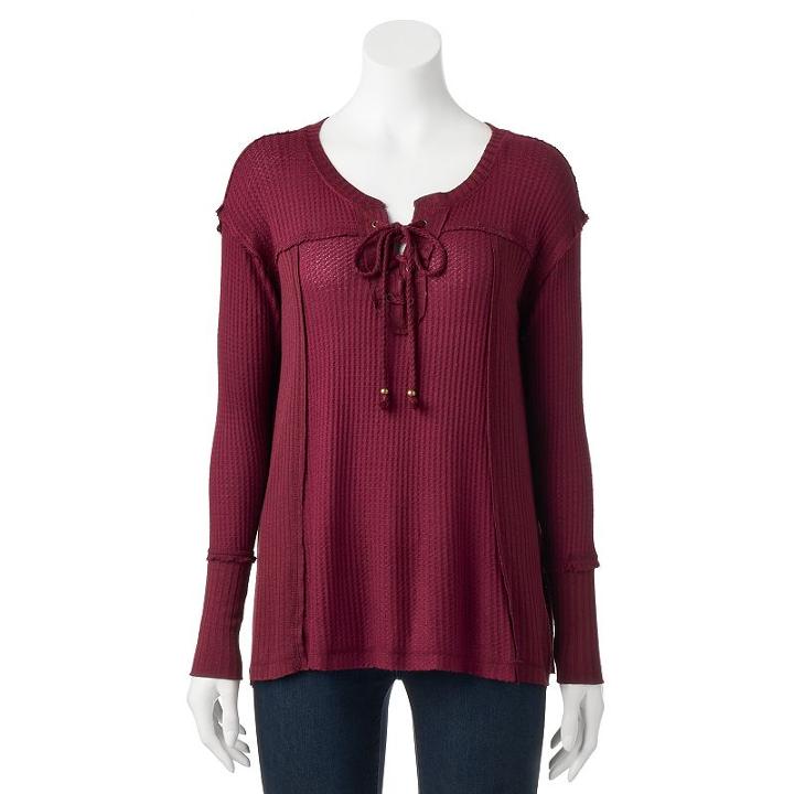 Women's French Laundry Textured Lace-up Tunic, Size: Large, Purple Oth