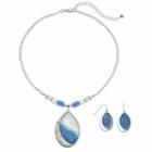 Blue Marbled Teardrop Pendant Necklace & Drop Earring Set, Women's