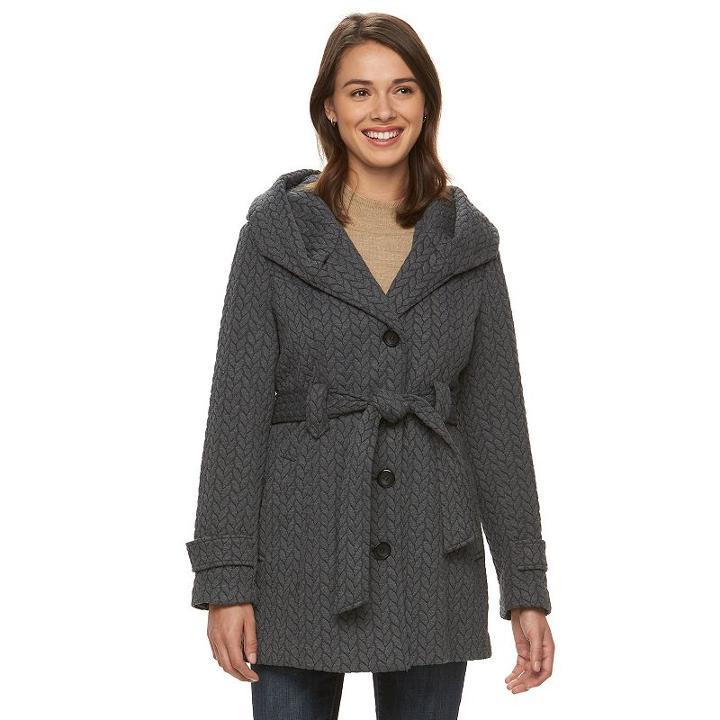 Women's Gallery Hooded Textured Fleece Jacket, Size: Medium, Grey