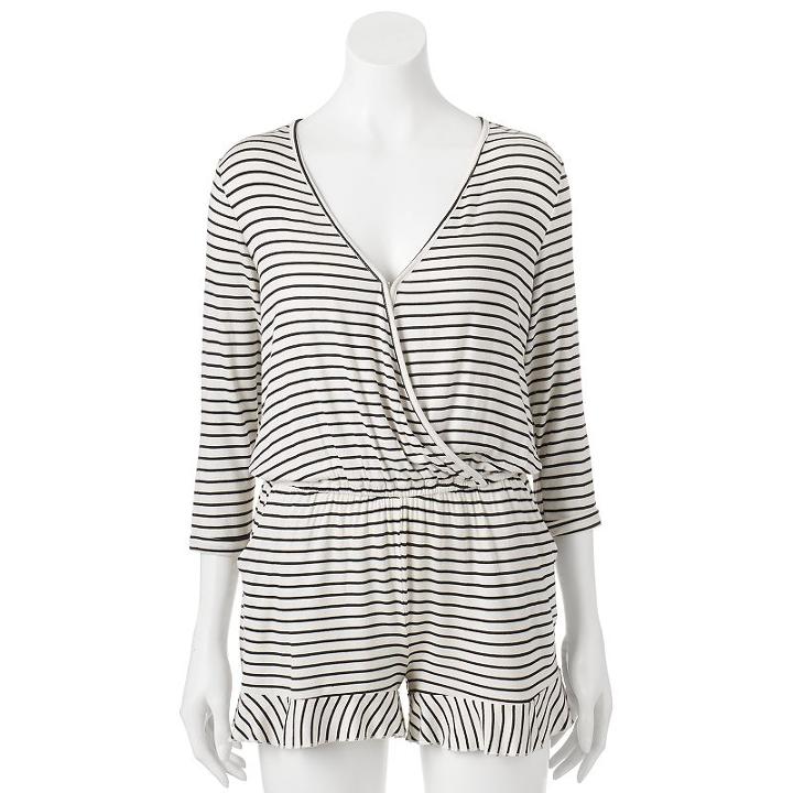 Juniors' About A Girl Striped Surplice Romper, Size: Medium, White Oth