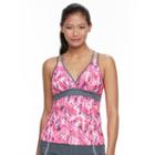 Women's Free Country Printed Strappy-back Tankini Top, Size: Medium, Pink Other