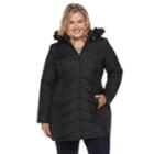 Plus Size Weathercast Hooded Quilted Puffer Jacket, Women's, Size: 1xl, Black