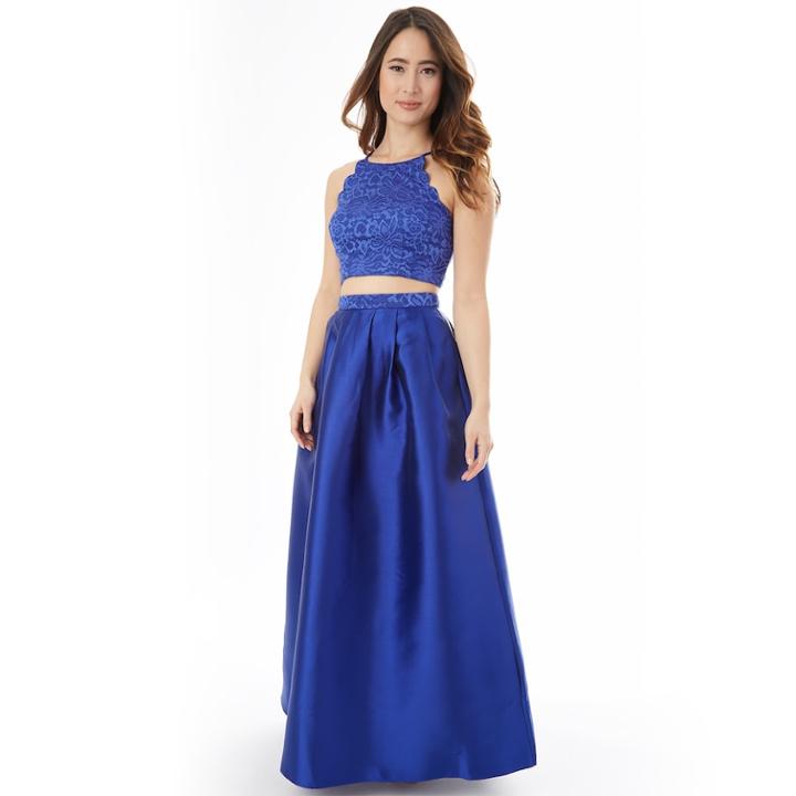Juniors' Iz Byer Scalloped Lace 2-piece Prom Dress, Teens, Size: 7, Brt Blue