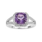 Sterling Silver Amethyst & White Topaz Cushion Halo Ring, Women's, Size: 6, Purple