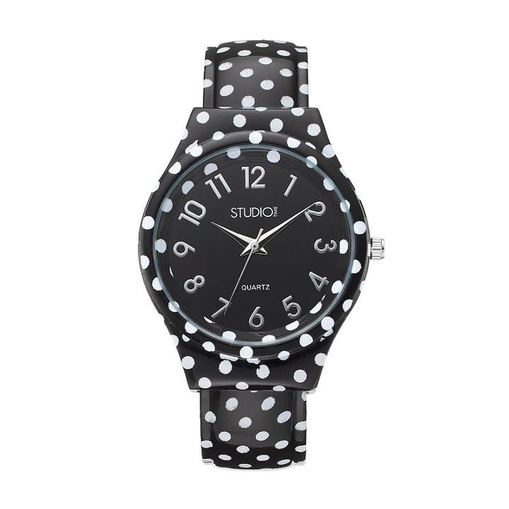 Studio Time Women's Polka Dot Cuff Watch, Size: Medium, Black