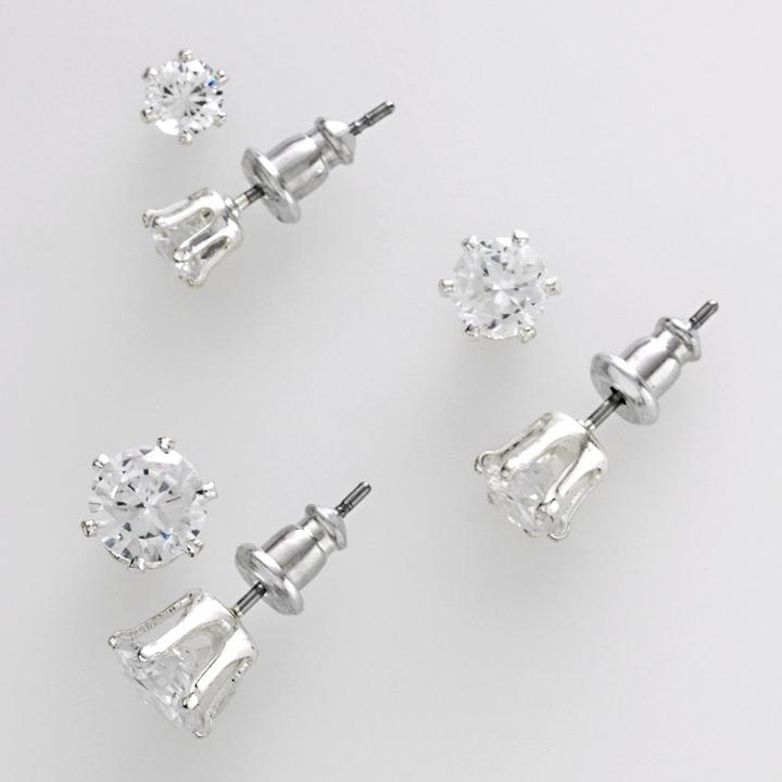 Apt. 9&reg; Silver Tone Cubic Zirconia Stud Earring Set, Grey