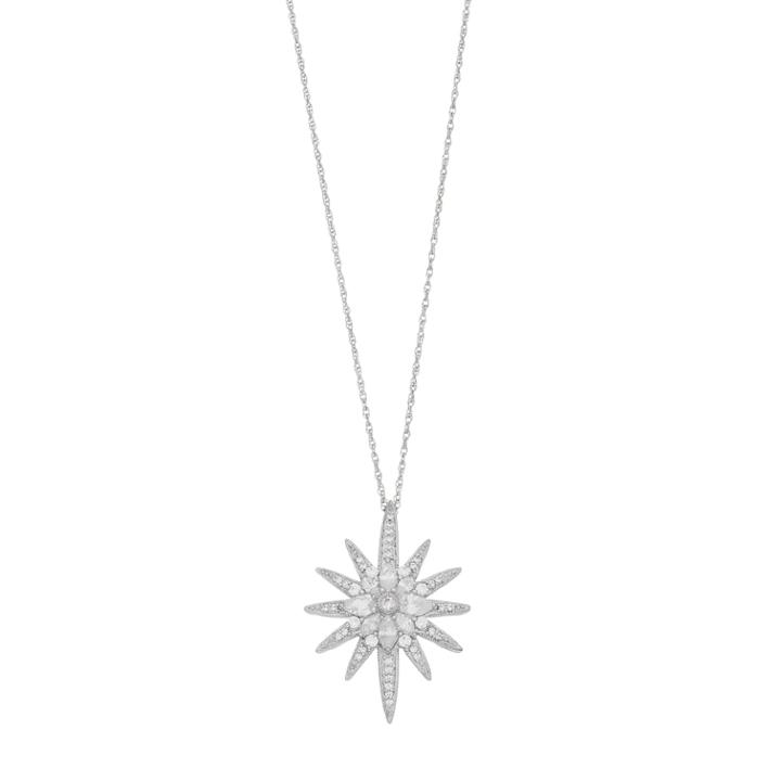 Sterling Silver Cubic Zirconia Sunburst Pendant Necklace, Women's, Size: 18, White