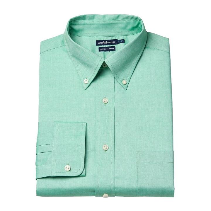 Men's Croft & Barrow&reg; Easy-care True Comfort Regular-fit Stretch Dress Shirt, Size: 17-32/33, Med Green