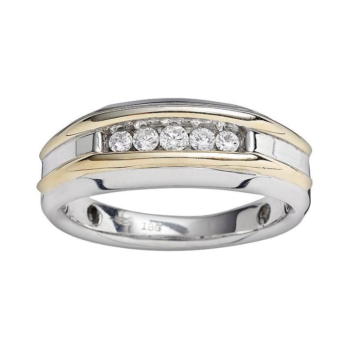 10k Gold Two Tone 1/4-ct. T.w. Diamond Band - Men, Size: 9, White