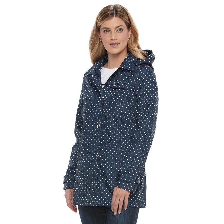 Women's Weathercast Hooded Polka-dot Trench Rain Jacket, Size: Small, Multicolor