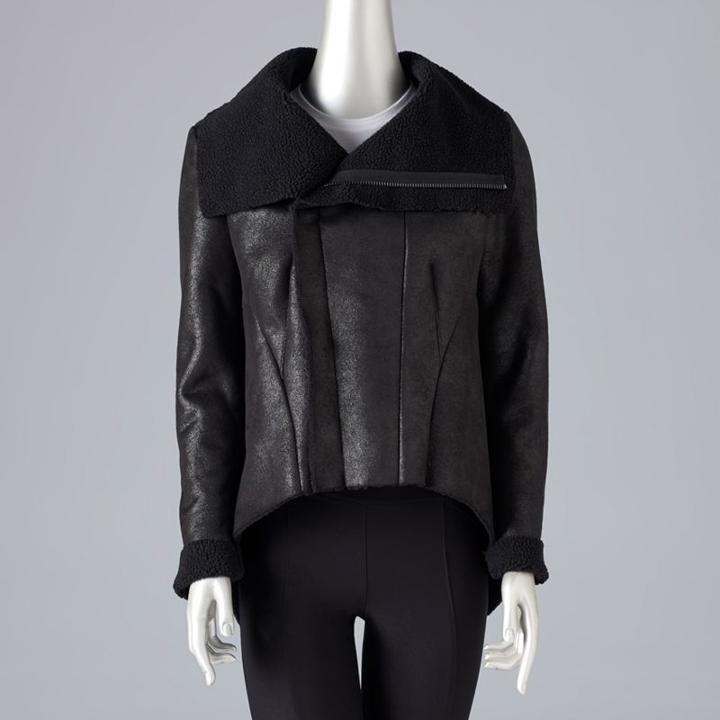 Women's Simply Vera Vera Wang Sherpa Moto Jacket, Size: Xs, Black