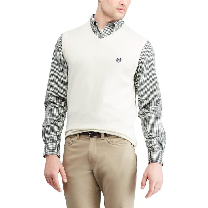 Men's Chaps Regular-fit V-neck Sweater Vest, Size: Medium, Natural