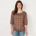 Women's Lc Lauren Conrad Printed Chiffon Peasant Top, Size: Large, Dark Red