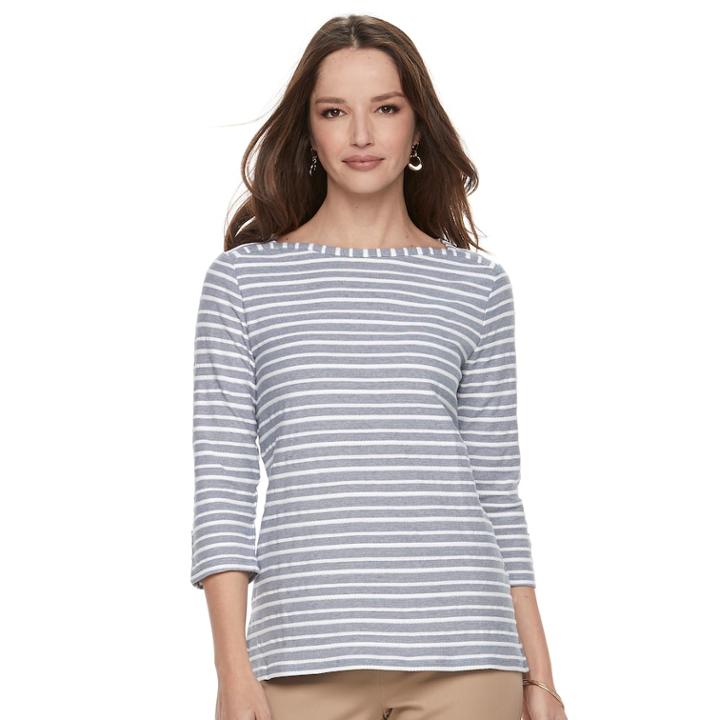 Women's Croft & Barrow&reg; Striped Button Sleeve Tee, Size: Small, Med Blue
