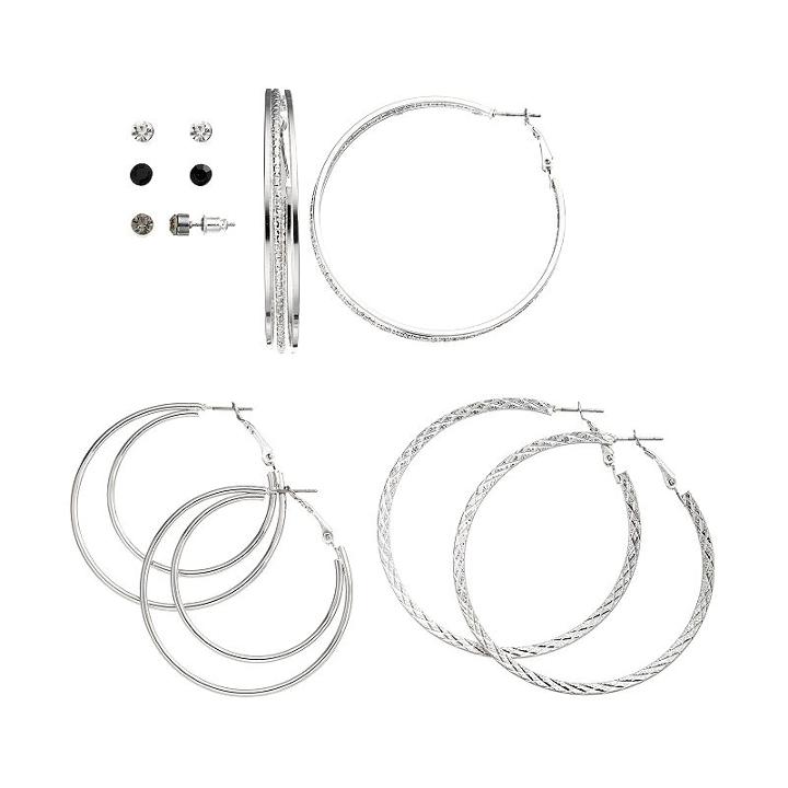 Mudd&reg; Stud & Textured Hoop Earring Set, Teens, Multicolor