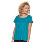 Juniors' Trixxi Print Ruched Tee, Teens, Size: Small, Turquoise/blue (turq/aqua)