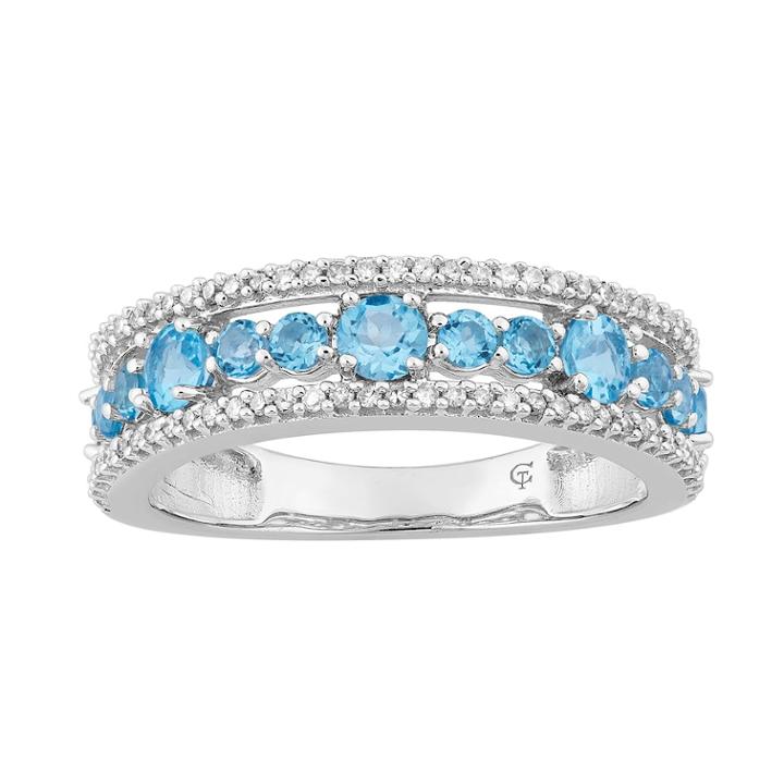 10k White Gold Swiss Blue Topaz & 1/5 Carat T.w. Diamond Ring, Women's, Size: 7