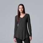 Women's Simply Vera Vera Wang Lace-up Asymmetrical V-neck Sweater, Size: Medium, Dark Grey
