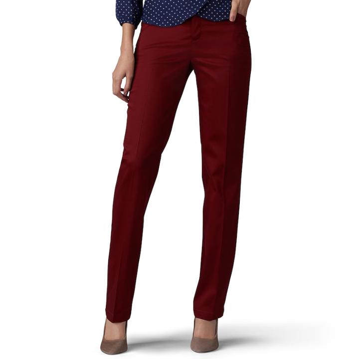 Women's Lee Flex Motion Straight-leg Pants, Size: 14 Short, Med Red