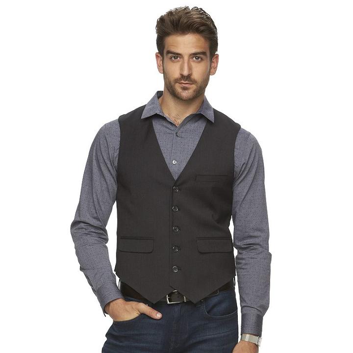 Big & Tall Marc Anthony Slim-fit Textured Woven Vest, Men's, Size: M Tall, Black