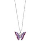 Silver Plated Purple Crystal Butterfly Pendant Necklace, Women's, Size: 18, Multicolor