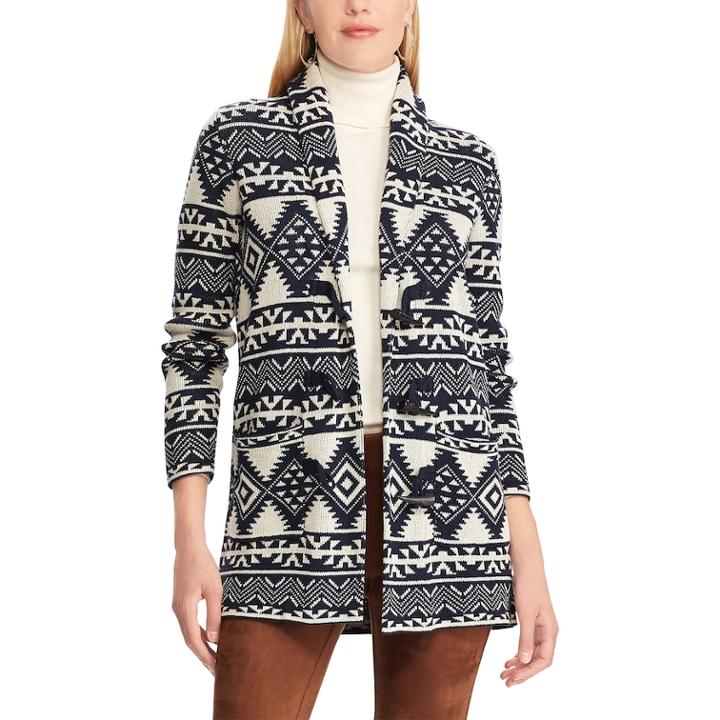 Women's Chaps Southwestern Print Toggle Sweater Jacket, Size: Xs, Blue
