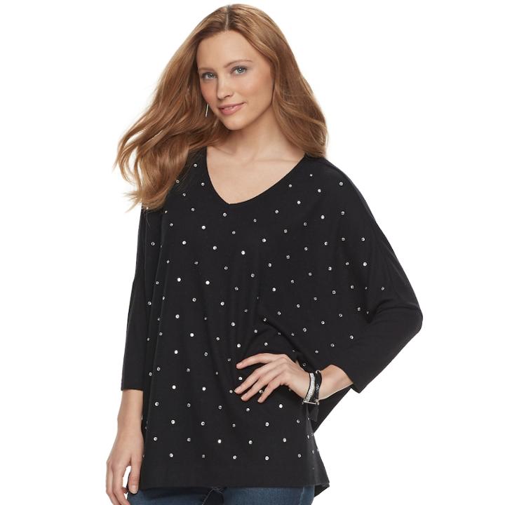 Women's Jennifer Lopez Embellished Dolman Top, Size: Xxl, Black
