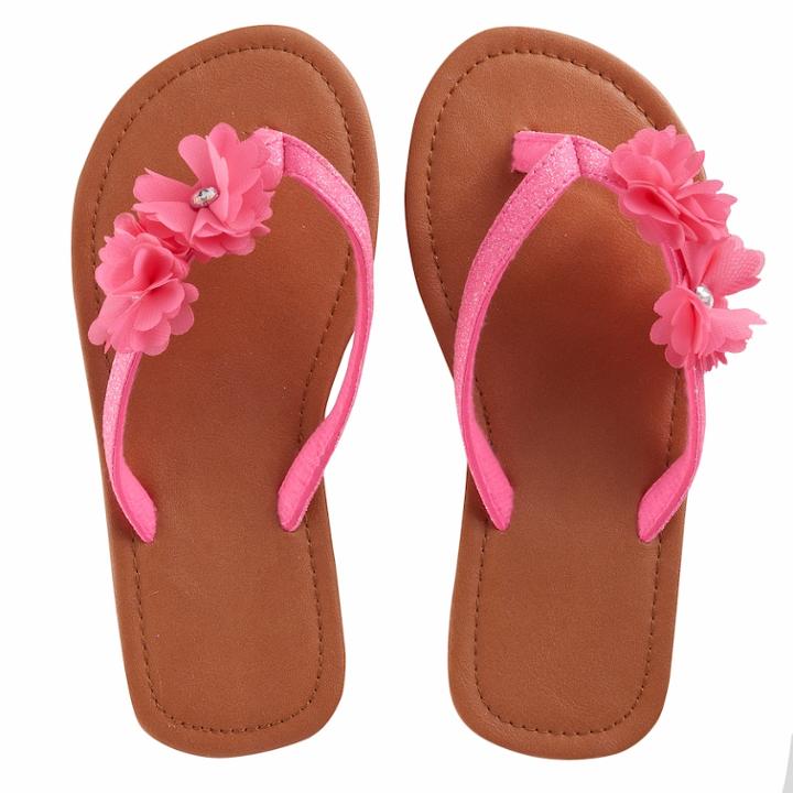 Girls 4-16 Elli By Capelli T-strap Chiffon Flower Flip Flop, Size: 1/2, Med Pink