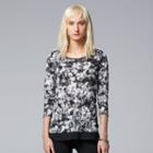 Women's Simply Vera Vera Wang Crinkle Printed Tee, Size: Small, Dark Grey