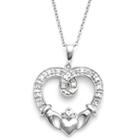 Sterling Silver 1/10-ct. T.w. Diamond Claddagh Heart Pendant, Women's, Size: 18, White