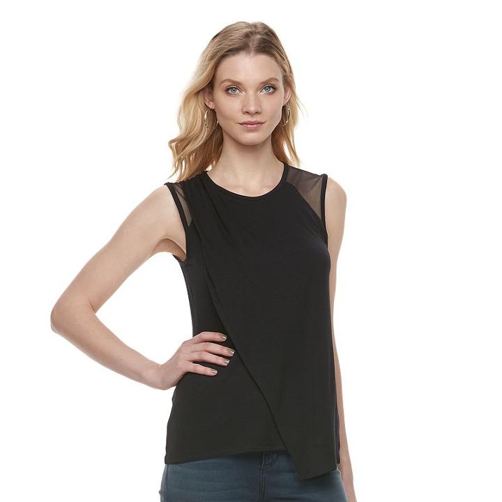 Women's Rock & Republic&reg; Draped Mesh Top, Size: Small, Black