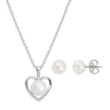 Freshwater By Honora Sterling Silver Freshwater Cultured Pearl Heart Jewelry Set, Women's, White