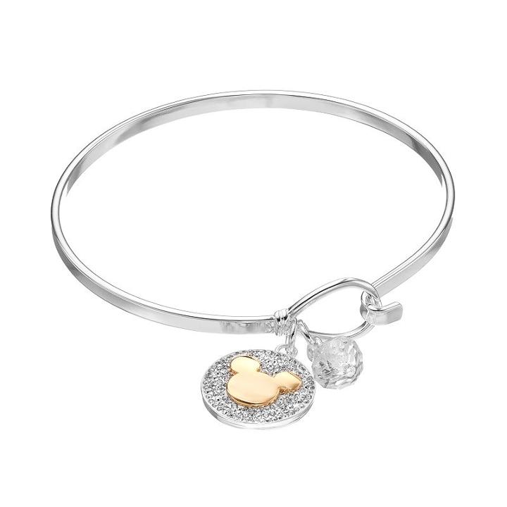 Disney's Mickey Mouse Crystal Inspirational Charm Bangle Bracelet, Women's, White