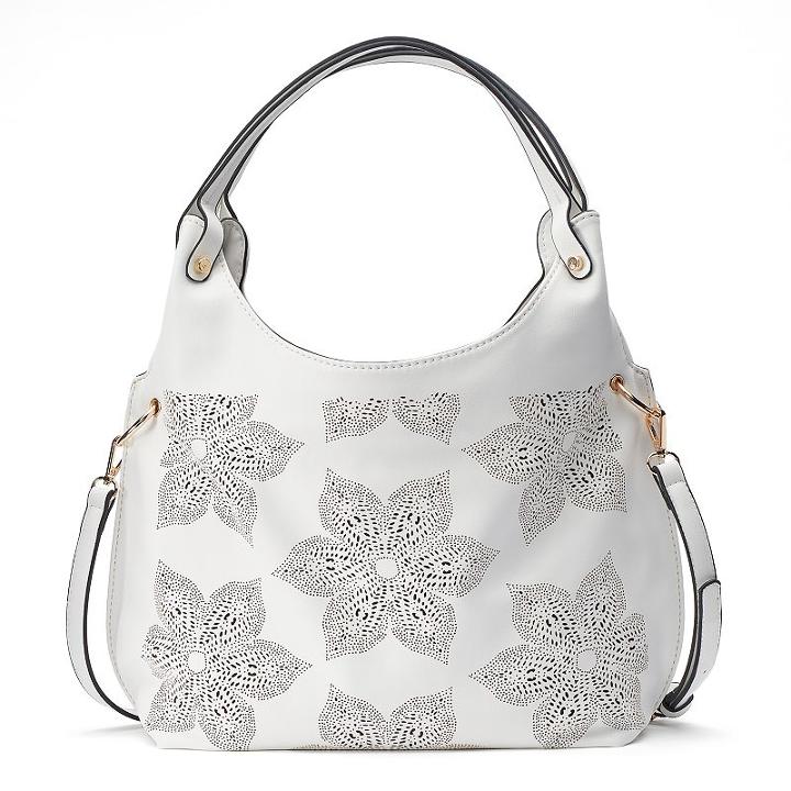 Mellow World Brienne Floral Perforated Hobo, Women's, White