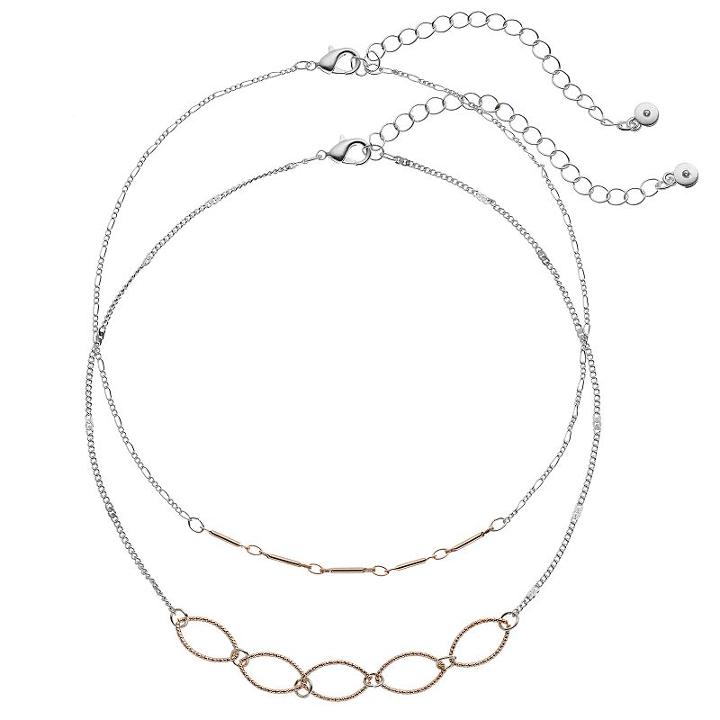 Lc Lauren Conrad Two Tone Bar & Marquise Link Choker Necklace Set, Women's, Multicolor