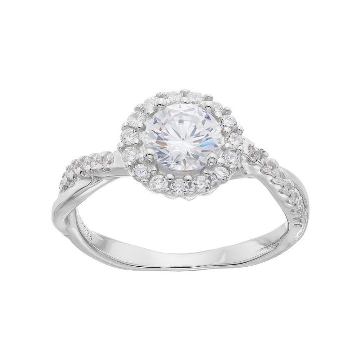 Primrose Sterling Silver Cubic Zirconia Twist Halo Ring, Women's, Size: 8, White