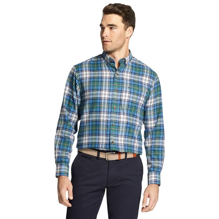 Men's Izod Classic-fit Plaid Flannel Button-down Shirt, Size: Xxl, Brt Green