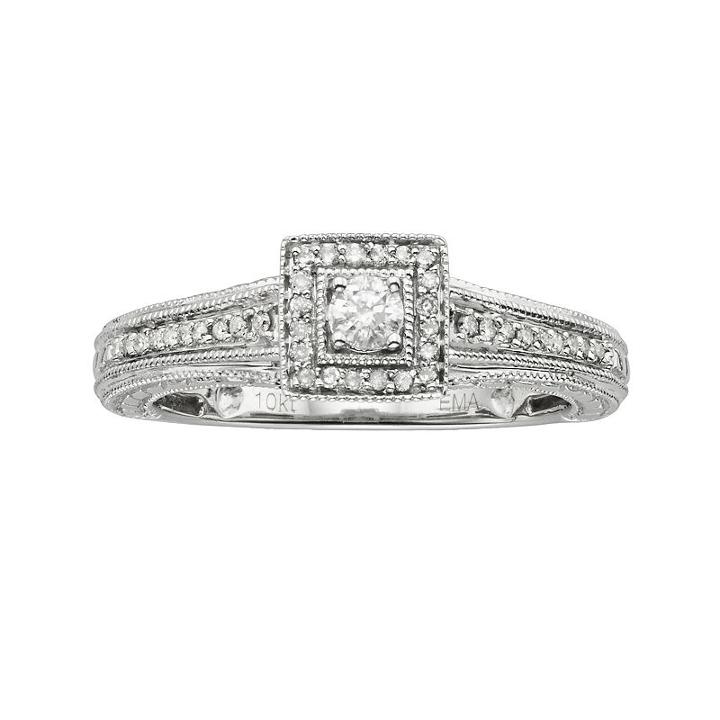 Round-cut Diamond Engagement Ring In 10k White Gold (1/4 Ct. T.w.), Women's, Size: 5