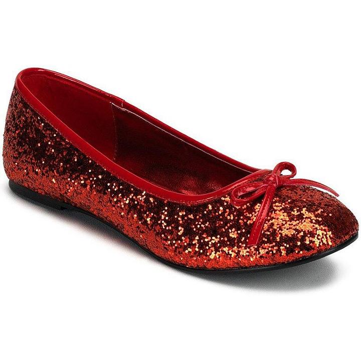Glitter Star Flat Costume Shoes - Adult, Size: 7, Red